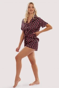 Wolf & Whistle Heart Print Satin Pyjama Set Nightwear