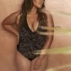 Wolf & Whistle Swimwear Leah Gold Lace Front Plunge Swimsuit Curve