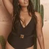 Wolf & Whistle Selki Black Belted Halterneck Swimsuit Curve