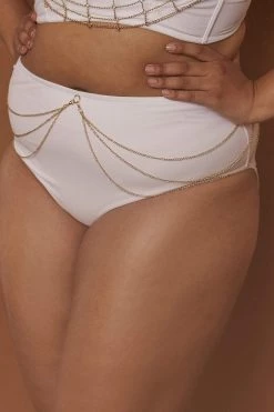Wolf & Whistle Goldie White High Waist Bikini Brief With Removable Chain Curve Knickers