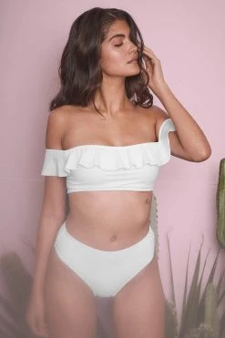 Wolf & Whistle Beth White Bardot Bikini Top B - G Swimwear