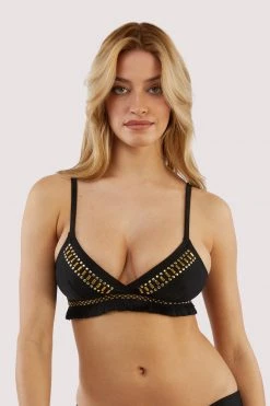 Wolf & Whistle Anja Beaded Bikini Top With Embroidered Fringe Swimwear