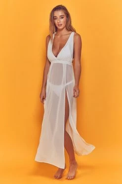 Wolf & Whistle Karissa Cross Back Beach Dress White Swimwear