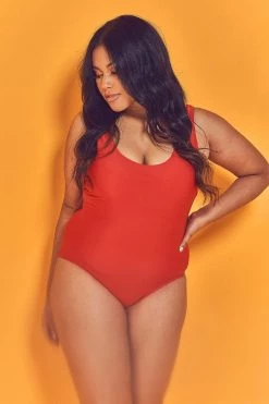 Wolf & Whistle Halley Red Scoop Swimsuit Curve