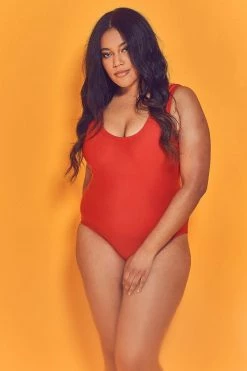 Wolf & Whistle Halley Red Scoop Swimsuit Curve