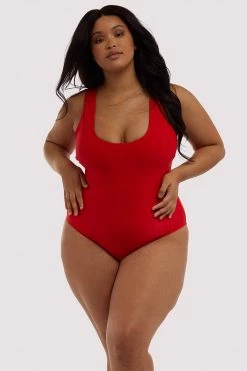 Wolf & Whistle Halley Red Scoop Swimsuit Curve