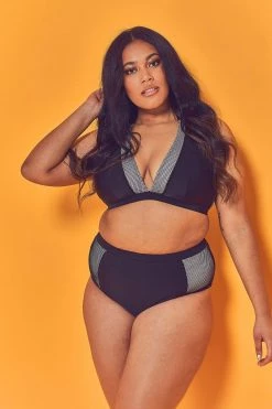 Wolf & Whistle Swimwear Fishnet Panel Bikini Top Curve