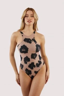 Wolf & Whistle Swimwear Brown Eco Leopard Swimsuit