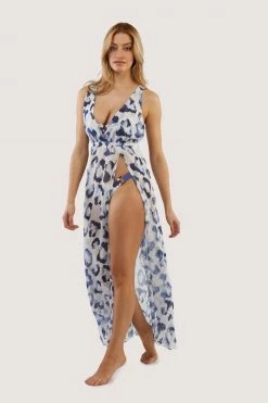 Wolf & Whistle Blue Leopard Beach Dress Swimwear