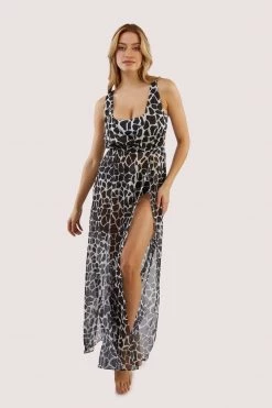 Wolf & Whistle Swimwear Cross Back Maxi Beach Dress White Giraffe