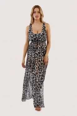 Wolf & Whistle Swimwear Cross Back Maxi Beach Dress White Giraffe
