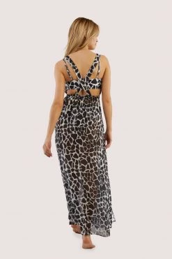 Wolf & Whistle Swimwear Cross Back Maxi Beach Dress White Giraffe