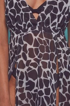 Wolf & Whistle Swimwear Cross Back Maxi Beach Dress White Giraffe