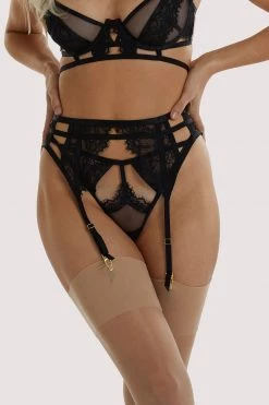 Wolf & Whistle Fleur Black Caged Lace Suspender Suspenders