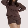 Wolf & Whistle Brown Curve Hooded Top Activewear
