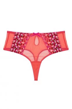 Playful Promises Free Sexy Summer Brief Cherry Embroidery Coral Highwaisted Thong