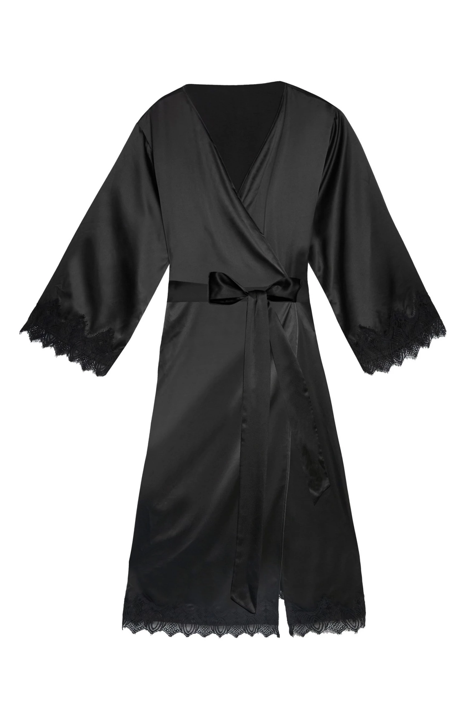 FFFB X PP Enyo Black Applique Lace & Satin Robe 6 FFFB X PP Enyo Black Applique Lace & Satin Robe