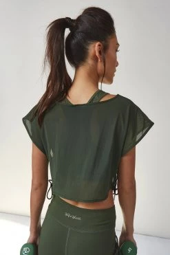 Wolf & Whistle Mesh Crop Top Khaki