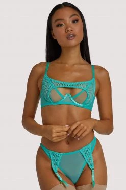 Regalia Bras Greta Mint Fishnet Overbust Wired Bra