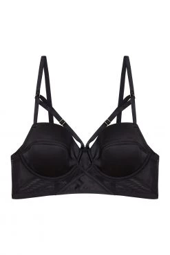 Playful Promises Aurora Black Mesh & Satin Crossover Longline Bra