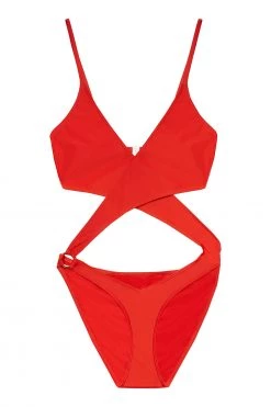 Hustler Red Wrap Cut Out Swimsuit Swimwear