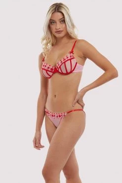 Squish Charli Pink Embroidered Balcony Bra