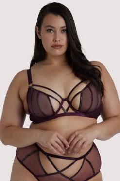 Hustler Kelly Wine PVC Panelled Curve Bra