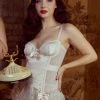 Bettie Page Lingerie Tempest Peach Lace Basque With Bows