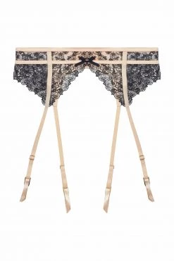 Playful Promises Suspenders Skull & Roses Embroidery Peach Suspender Belt