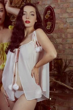 Bettie Page Lingerie Nightwear Dolores Pom Pom Chemise Baby Pink 8 Bettie Page Lingerie Nightwear Dolores Pom Pom Chemise Baby Pink