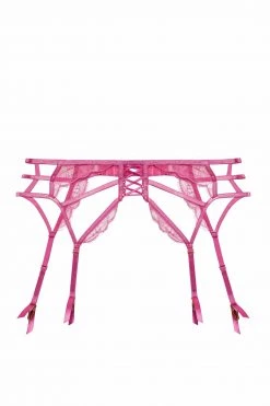 Wolf & Whistle Suspenders Azma Pink Lace Caged Suspender