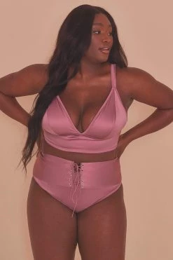 Playful Promises Curve Exclusive Knickers Eagan Blush Satin High Waist Knicker