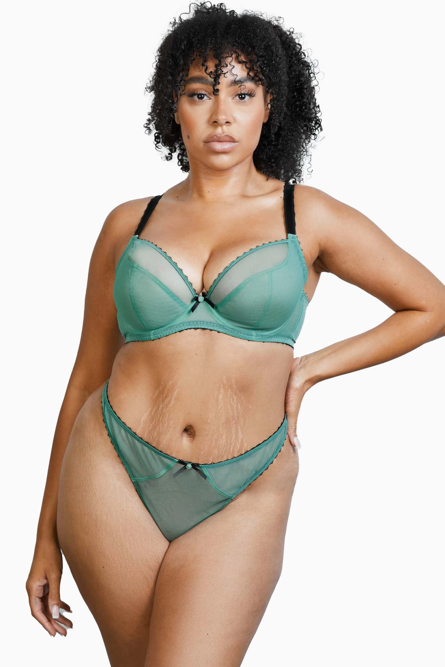 Deja Day Grace Green Moss And Black Supportive Plunge Net Bra 7 Deja Day Grace Green Moss And Black Supportive Plunge Net Bra