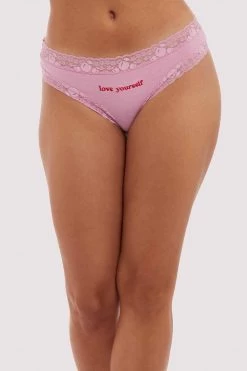 Squish Squish X Playful Promises Love Yourself Pink Embroidered Brief