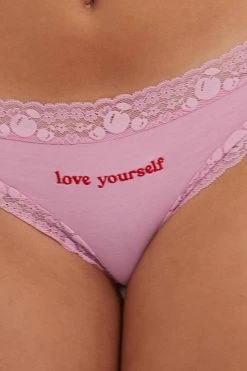 Squish Squish X Playful Promises Love Yourself Pink Embroidered Brief