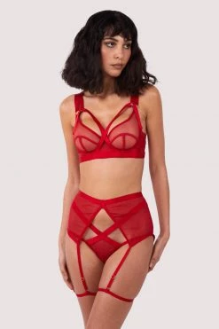 Felicity Hayward X PP New In Mercury Red Mesh Harness Suspender