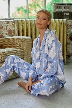 Playful Promises Nightwear Logan Spector Recycled Blue Statues Long Sleeve Top