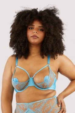 Playful Promises New In Cassia Blue Floral Embroidery Quarter Cup Bra