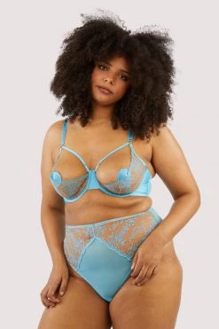 Playful Promises New In Cassia Blue Floral Embroidery Quarter Cup Bra