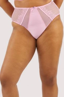 Playful Promises Ziggy Pink Lace And Spotted Mesh High Waisted Brief
