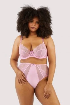 Playful Promises Ziggy Pink Lace And Spotted Mesh High Waisted Brief