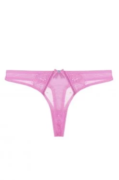 Playful Promises Ziggy Pink Lace And Spotted Mesh Thong