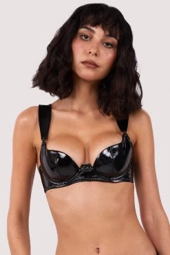 Hustler New In Maxine Black PVC Plunge Bra