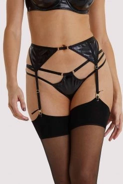 Hustler Maxine Black PVC Strap And Ring Detail Suspender