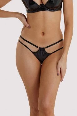 Hustler Maxine Black PVC Strap And Ring Detail Brief