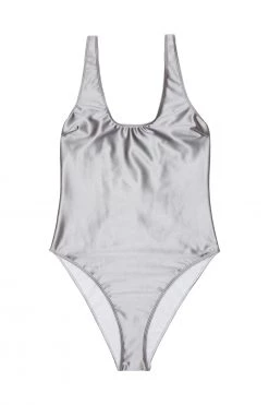 Wolf & Whistle Swimwear Metallic Scoop Swimsuit Silver