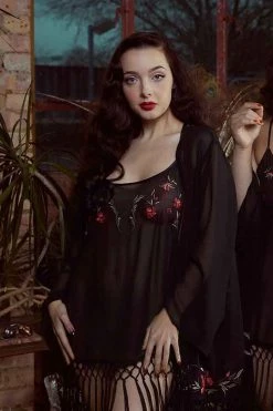 Bettie Page Lingerie Nightwear Embroidered Tassel Kimono