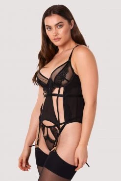 Wolf & Whistle Fleur Black Caged Lace Basque