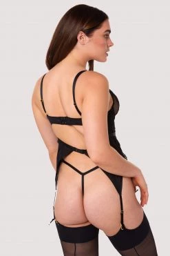 Wolf & Whistle Fleur Black Caged Lace Basque